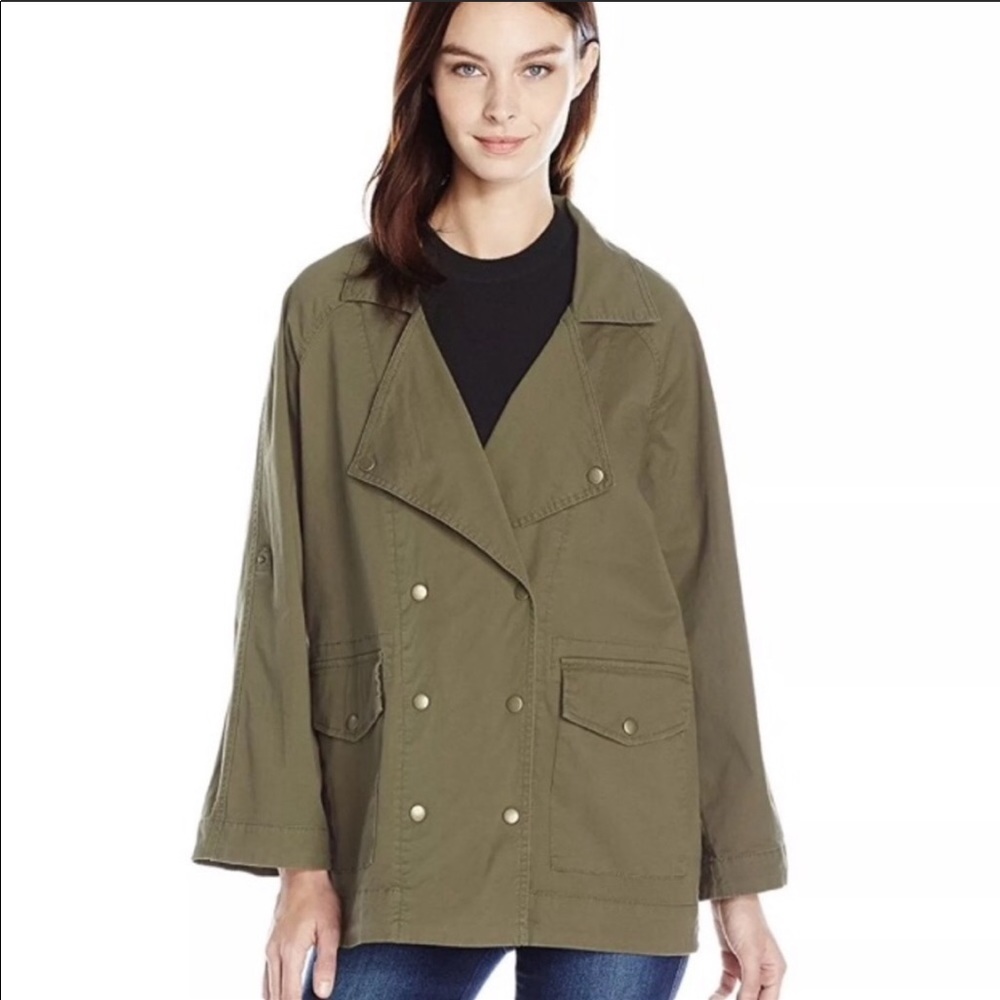Kensie army green double breasted cotton jacket